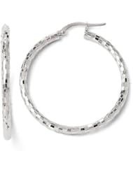 14k White gold Leslies Polished and Textured Hoop Earrings