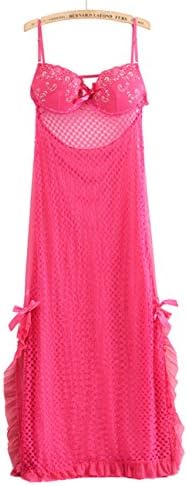 FQQ Mesh and Lace Sheer Lingerie Babydoll Gown Long Nightgown Dress