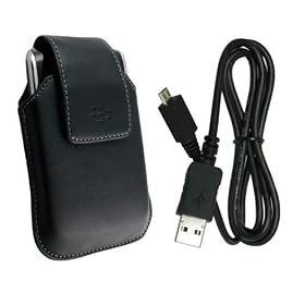 2 Pieces Value Combo of OEM RIM Blackberry Micro USB microUSB ASY-18683-001 Sync Data Cable and Blackberry Swivel Leather Holster HDW-19819-001 for Storm 9500 Thunder 9530
