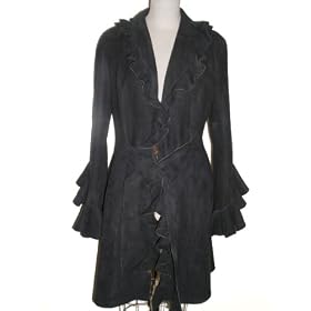 Buy Black Sheared Toscana Shearling Stroller w Ruffled Edges and Sleeves by FursNewYork