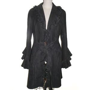 Buy Black Sheared Toscana Shearling Stroller w Ruffled Edges and Sleeves by FursNewYork