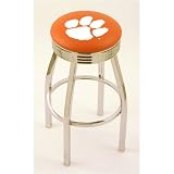 Clemson Tigers 25 Single-ring Swivel Bar Stool with 2.5 Ribbed Chrome Accent Ring