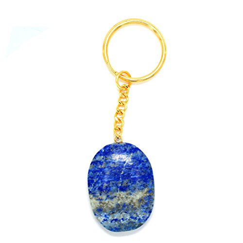 1 (One) Lapis Lazuli Worry stone Keychain - Gold Tone Keychain - Natural Lapis Lazuli Worrystone Keychain Rock Paradise Exclusive with COA