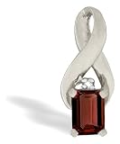 14K White Gold Genuine Emerald-cut Garnet and Diamond Pendant