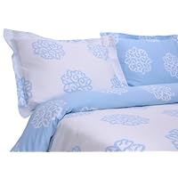 Elite Home Milena Medallion Collection 310 Thread-Count 100-Percent Cotton Sateen Reversible King 3 Piece Duvet/Sham Set, Lt Blue