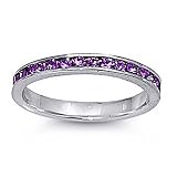 Rhodium Plated Sterling Silver Wedding & Engagement Ring Amethyst Swarovski Crystal Channel set Eternity Ring 3MM ( Size 3 to 12)