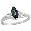 10k White Gold Fashion Stone Ring, w/ Marquise Cut (8x4mm) Mystic Fire Topaz Stone & Brilliant Cut CZ Stones, 3/8 in. (9mm) wide