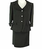 Tahari by ASL Suit, Pinstriped Ruffle Collar Jacket & Skirt Black 16