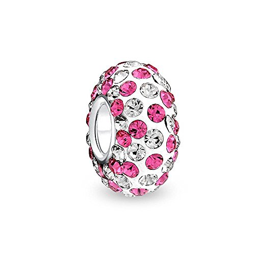 Bling Jewelry 925 Sterling Silver Pink Stripe Crystal Bead Pandora Compatible