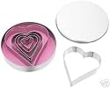 Set of 6 Heart shaped cookie cutters in a tin