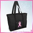 Pink Ribbon Tote Bag Black Deluxe Breast Cancer Awareness - For Travel or Beach Best Unique Gift Ideas for Her, Women, or Ladies