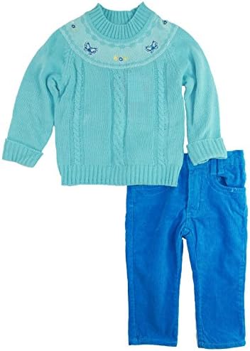 Titicos Babies Baby Girls Butterfly Cable Cardigan Sweater 2Pc Pant Set, Aqua, 6-12 Months
