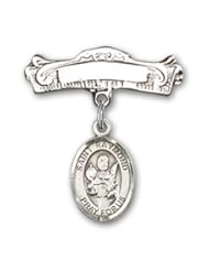 Sterling Silver Baby Badge with St. Raymond Nonnatus Charm and Arched Polished Badge Pin