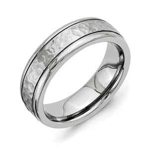 Titanium 7mm Grooved Edge Hammered and Polished Band Size 7