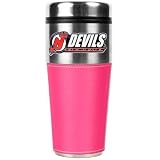 NHL New Jersey Devils 16-Ounce Stainless Steel Travel Tumbler with Pink Sleeve