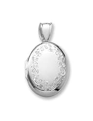 18k Premium Weight White Gold Oval Picture Locket Jewelry 3/4 inch x 1 inch in 18K