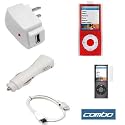 USB Data Cable + USB Car Charger + USB Home Charger + Crystal Clear Snap On Case with Belt Clip + Clear Reusable LCD Screen Protector for Apple Ipod Nano Chromatic 8GB 16GB 4G 4th Generation