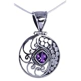 Ornate 925 Sterling Silver 2.5 Carat Amethyst Pendant Necklace on 18 Inch Chain