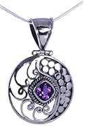 Ornate 925 Sterling Silver 2.5 Carat Amethyst Pendant Necklace on 18 Inch Chain