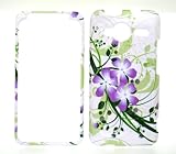 Purple Flower with Green Wave Snap on Hard Protective Cover Case for HTC Ev ....