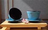 Cast iron hobnail blue Zen Ripple tea cup and round coaster X2