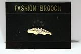 Gold Plated Alligator Pin with Cubic Zirconia Gemstones - Fashion Brooch