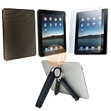 Stand Adjustable Holder + Clear Smoke Swirl TPU Rubber Skin Case + Anti-Glare Screen Protector for Apple iPad 16GB / 32GB / 64GB
