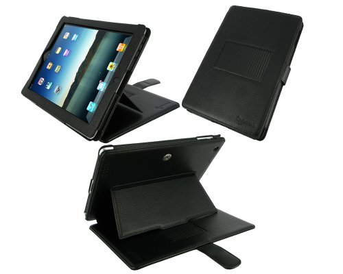rooCASE Convertible Premium Leather (Black) Case Cover with 24 Angle Adjustable Stand for Apple iPad 2 / iPad 3 / The new iPad