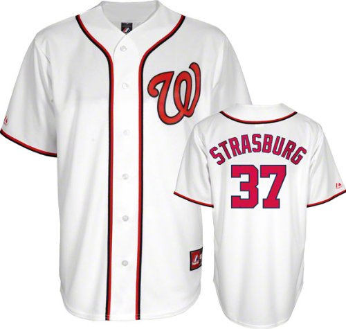 MLB Stephen Strasburg Washington Nationals Youth Short Sleeve 6 Button Synthetic Replica Jersey (White, Large)
