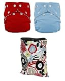 FuzziBunz One Size Diapers 2 Pack (Watermelon, Tootie Frootie) and Planet Wise Medium Wet Bag Art Deco with Dainty Baby Reusable Bag Bundle