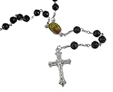 Rosary Necklace W/ Black Rose Beads Crucifix