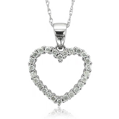 10k White Gold Heart Shaped Diamond Necklace Pendant (H-I, I, 0.26 carat)