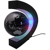 Senders Floating Globe with LED Lights C Shape Magnetic Levitation Floating Globe World Map for Desk Decoration (Black-Silver)