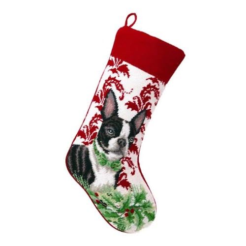 Boston Terrier Needlepoint Christmas Stocking Furniture