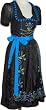 raffiniertes Midi Dirndl Elke schwarz-kobalt, 2tlg.(ohne Bluse), 70 cm