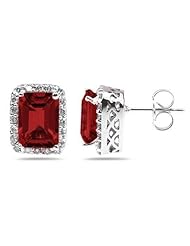 3.75ctw Emerald Cut Garnet and Diamond Earrings in 14K White Gold