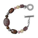 Carolyn Pollack Sterling Silver, Tiger Eye, Amber, Rhodochrosite, Pearl, Mookaite and Muscovite Beaded Bracelet