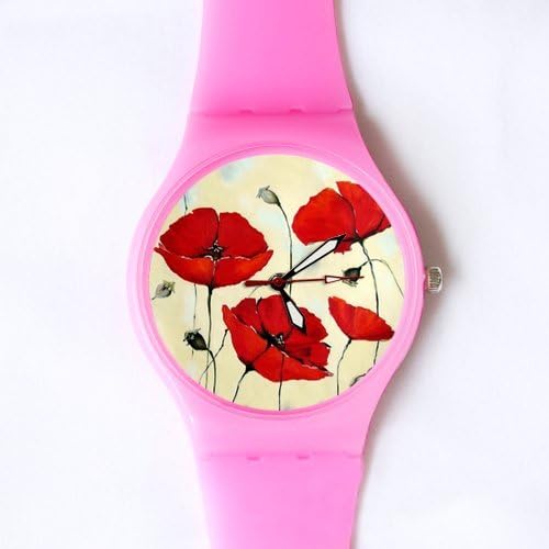 Gifts for girls or ladies 100% Plastic Quartz Watch Gifts Watch Retro Beautiful Poppy Flower Art Design Classic Photo Watch