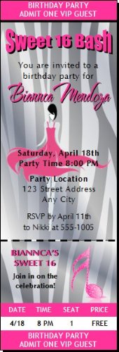 Pink Zebra Party Ticket Invitation