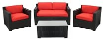 Big Sale 4-Piece Black Resin Wicker Outdoor Patio Furniture Set - Red Cushions