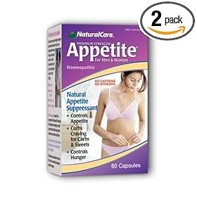 NaturalCare Homeopathic Maximum Appetite Suppressant Capsules for Men and Women, 60-Count Packages (Pack of 2)
