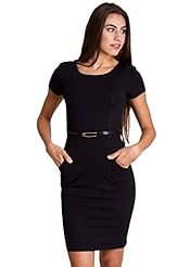 Belted Short Sleeves Polyester/Rayon/Spandex  Dress