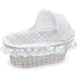 Badger Basket Moses Basket with Hood and Bedding, White Wicker