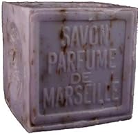 Savon de Marseille - Lavender Soap Exfoliating Cube 300g - Handcrafted Pure French Soap with Crushed Provençal Lavender