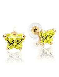 Yellow Butterfly Cubic Zirconia Earrings in 14kt Yellow Gold - Post with Backs