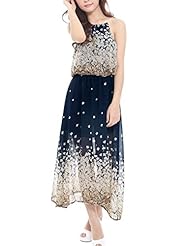 Floral Print Elasticized   Waistline Chiffon/Polyester Halter Ankle Length  Dress