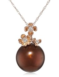12 - 12.5mm Chocolate Freshwater Cultured Pearl and (0.05 cttw, G-H Color, I1-I2 Clarity) Diamond Pendant Necklace, 17"