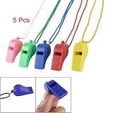 5 Pcs Sports Referee Plastic Assorted Color Whistle w String