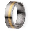 14k Gold Inlaid Flat Brushed Titanium Ring (8.0 mm) With Wood Box - Sizes 8.5-12