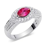 Standout 1.00 carat total weight Marquise Shape Checker Board Created Ruby & White CZ Size 6 Gemstone Ring in Sterling Silver